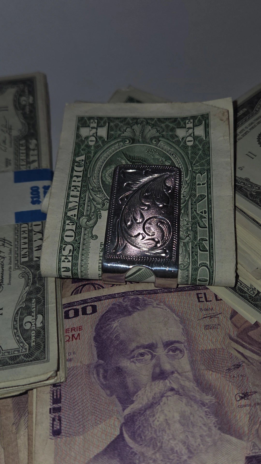 Mexico - Money Clip - Western Floral Engraving