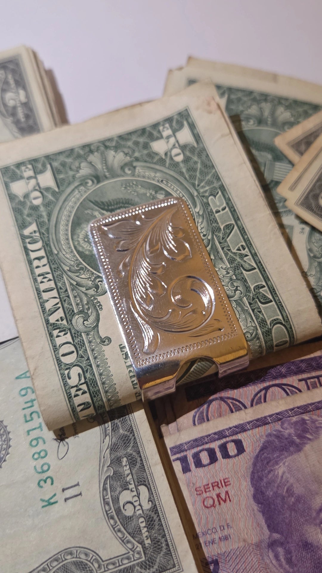 Mexico - Money Clip - Western Floral Engraving